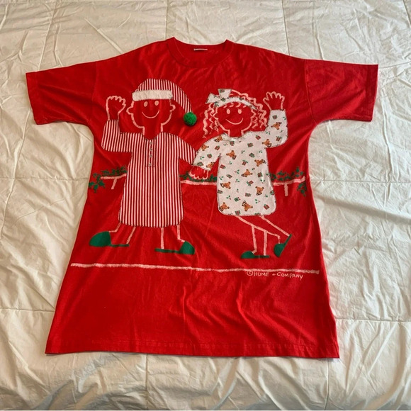 VTG Pinwheel Christmas Morning 3D Red Shirt/Gown One Size Single Stitch Med USA - Picture 1 of 13